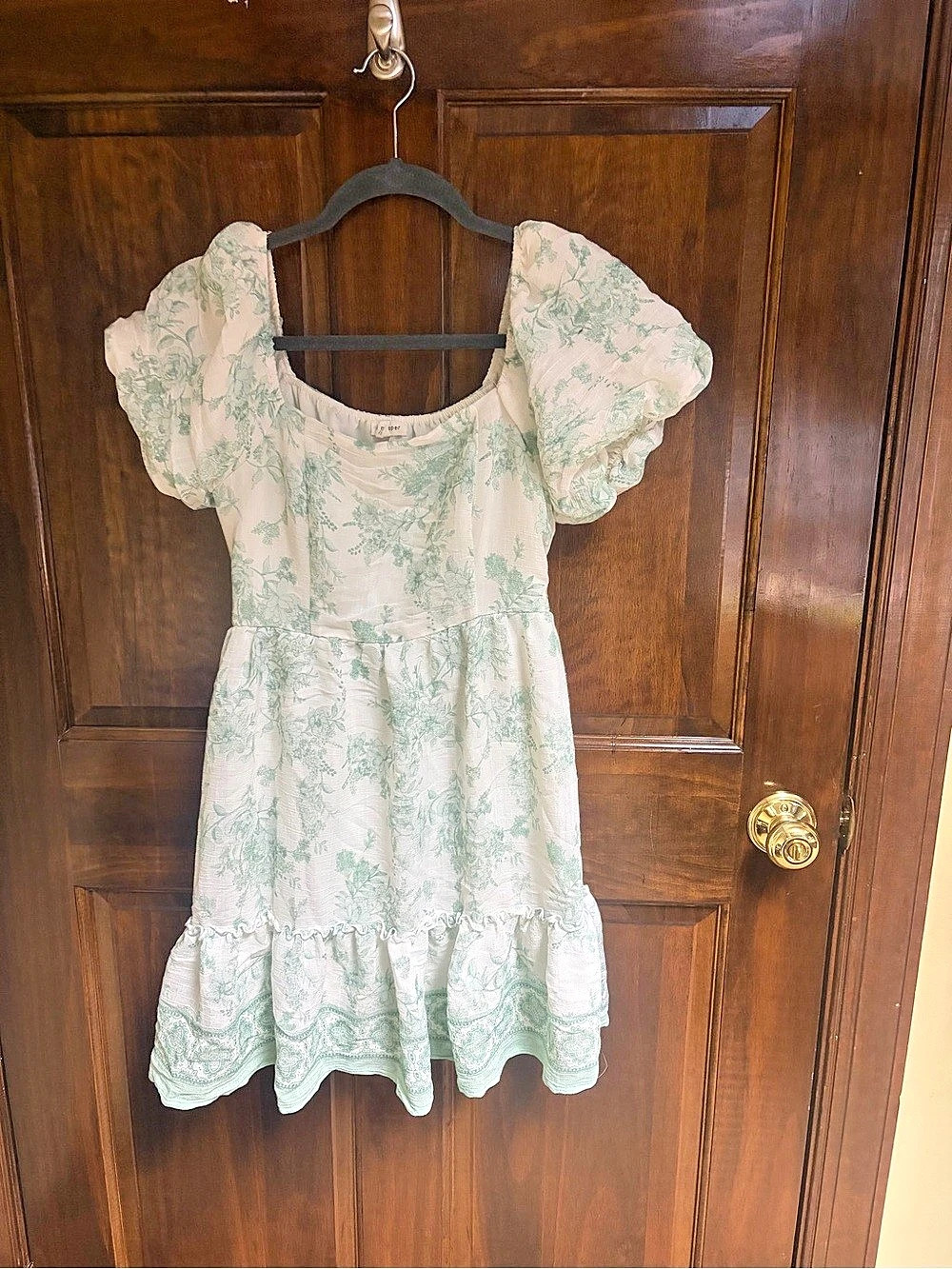 Blu Pepper Floral Puff Sleeve Fit & Flare Dress Green & White Small